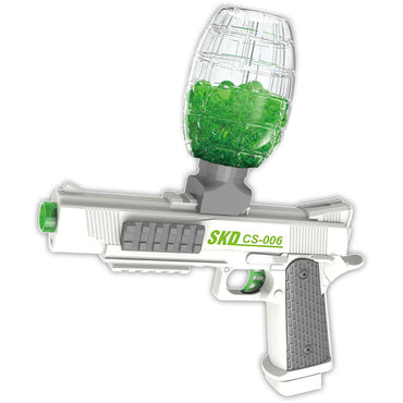 SKD CS006S M1911 Electric Gel Blaster with green gel bead hopper, designed for imaginative play and motor skill development.