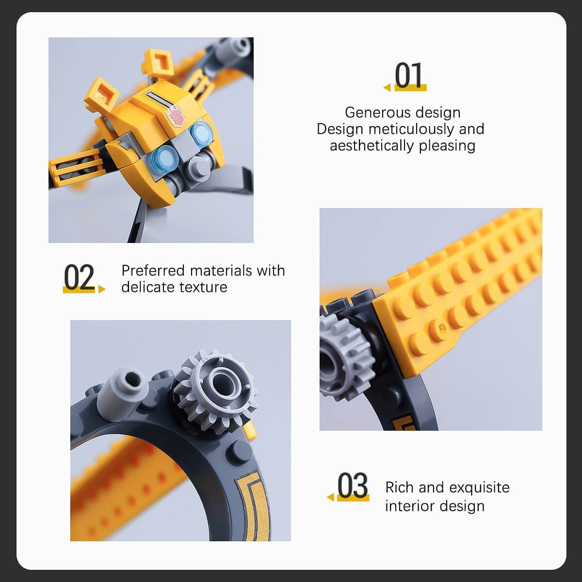 Close-up details of the robot-style Kids DIY Glasses Building Block Set, highlighting the high-quality materials and intricate mechanical design.