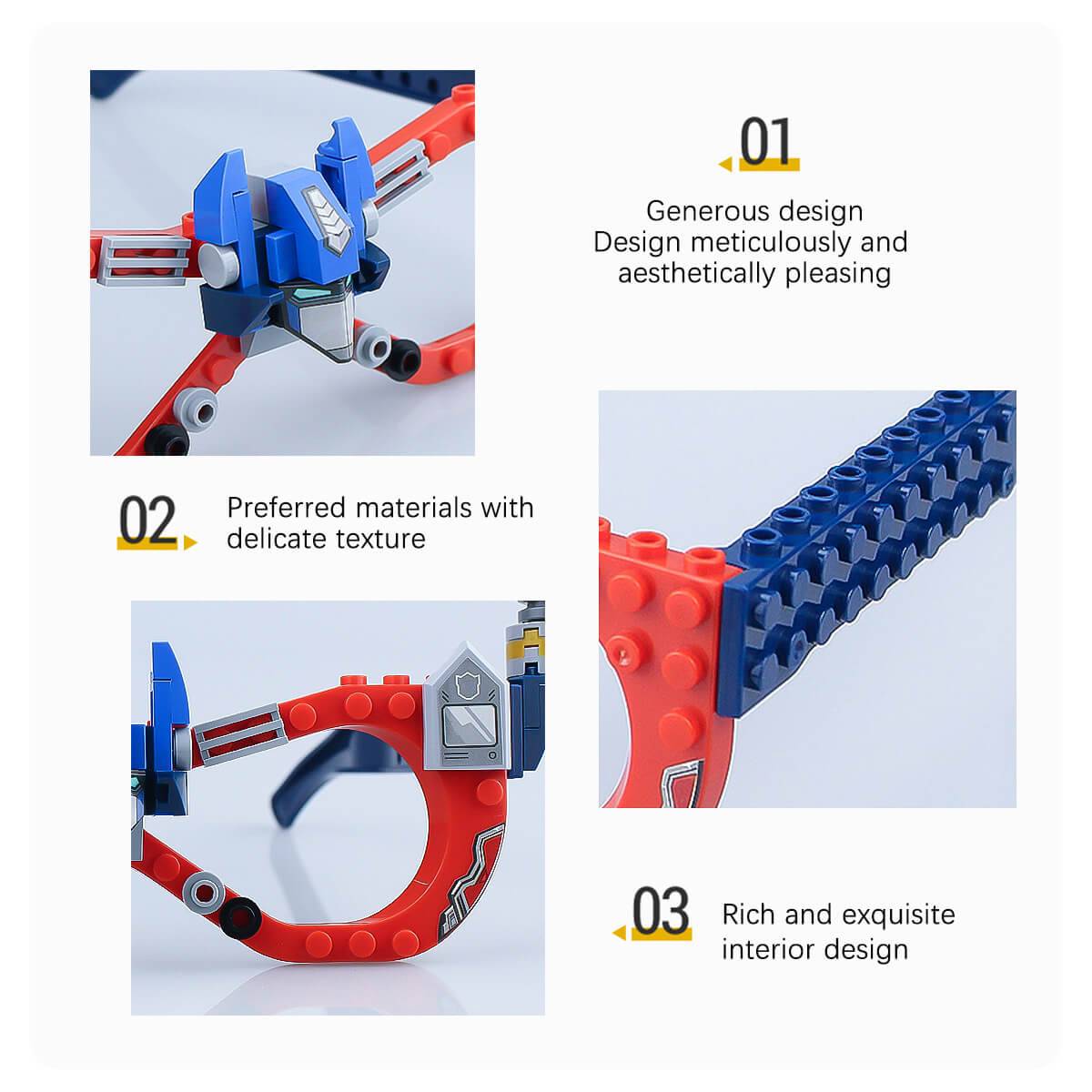 Close-up details of the mechanical-themed Kids DIY Glasses Building Block Set, showcasing high-quality materials and intricate design for creative fun.