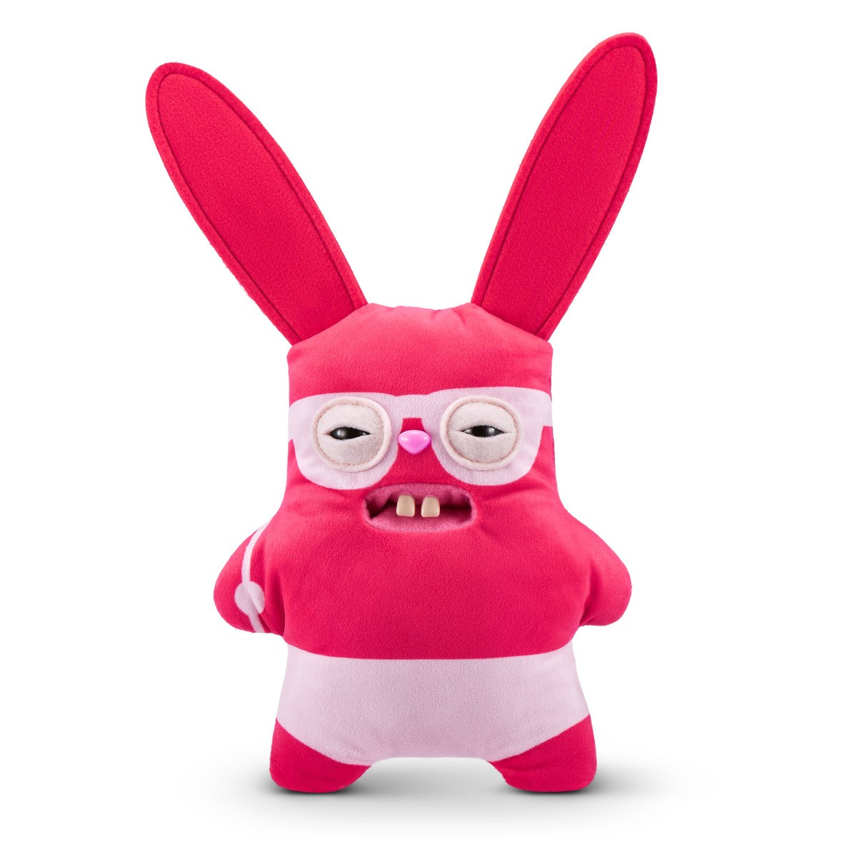 FUGGLER Soft Plush Toy in red and pink with bunny ears and glasses. A sporty plush for fans of unique stuffed animals.
