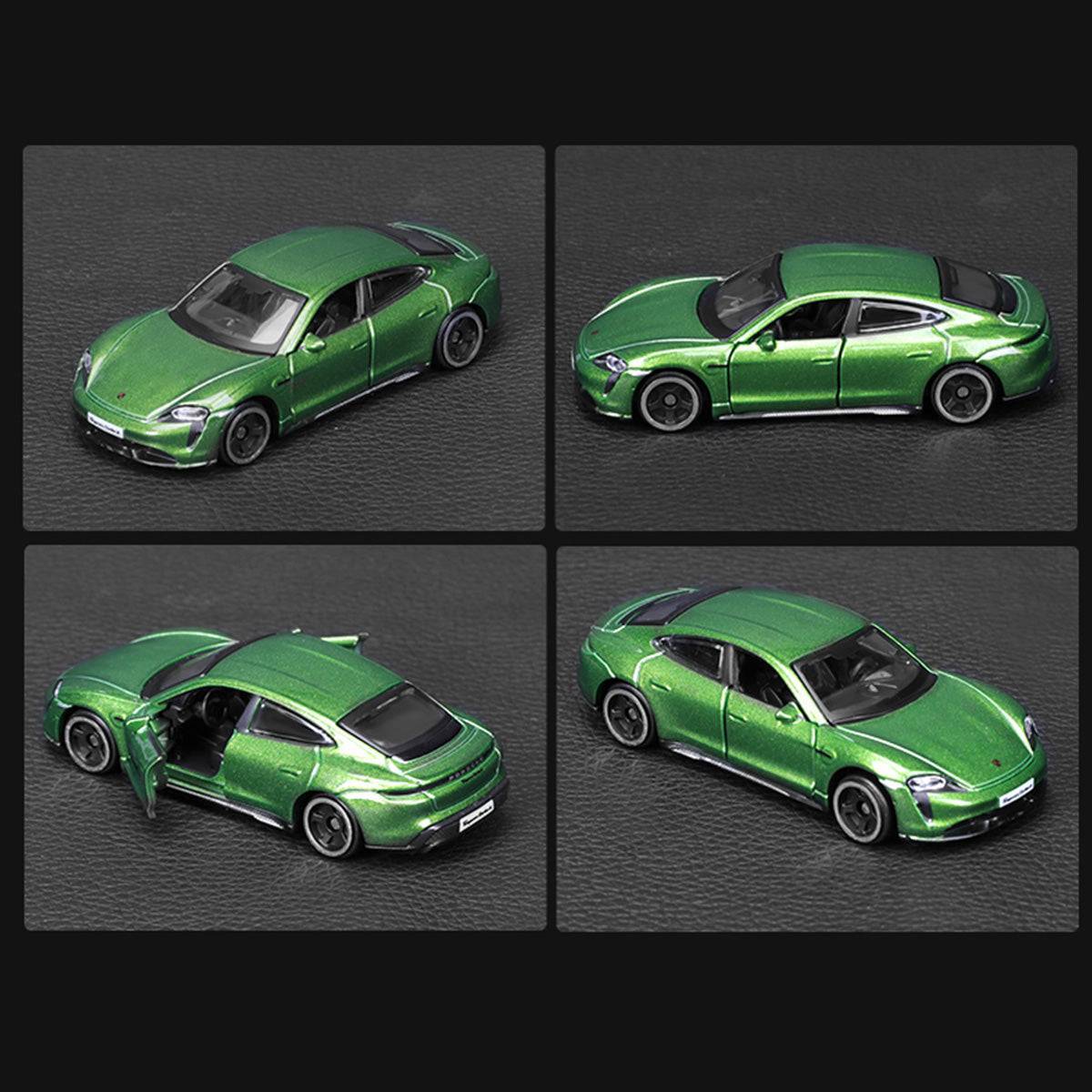 Bburago 1:64 Porsche Taycan Turbo S diecast model car with opening doors and fine detailing, perfect for collectors and kids.