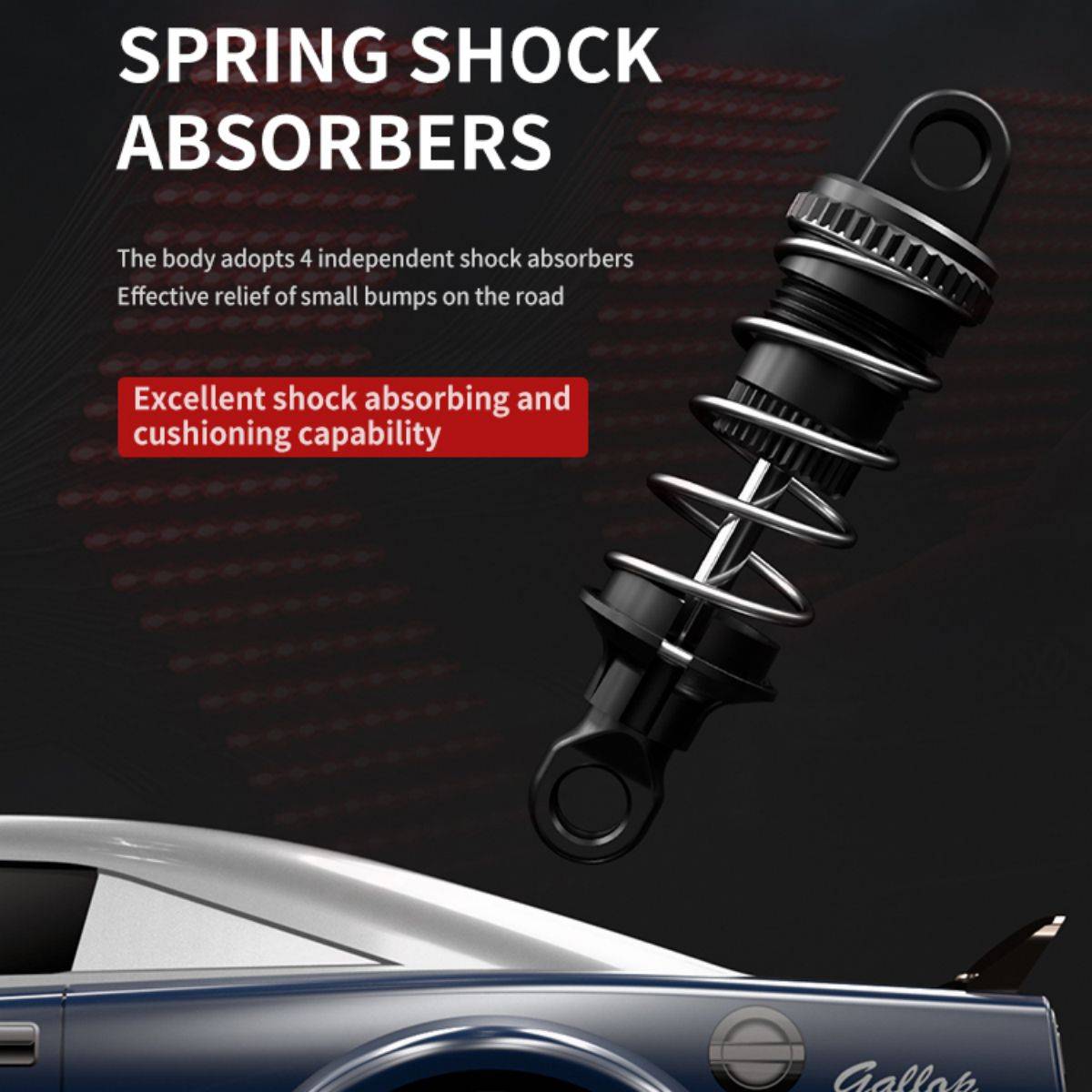 Spring shock absorbers in the 16303 Electric High Speed 4WD RC Drift Car, providing excellent cushioning and stability for high-speed racing.