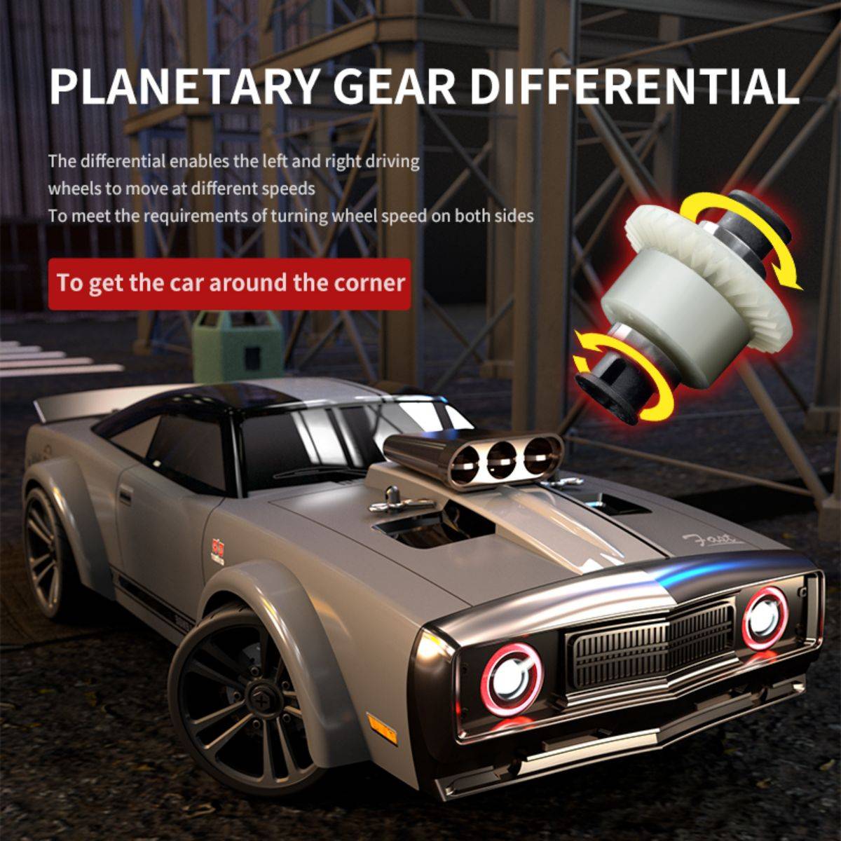 Detailed view of the planetary gear differential system in the 16303 Electric High Speed 4WD RC Drift Car, ensuring smooth cornering and precise control.