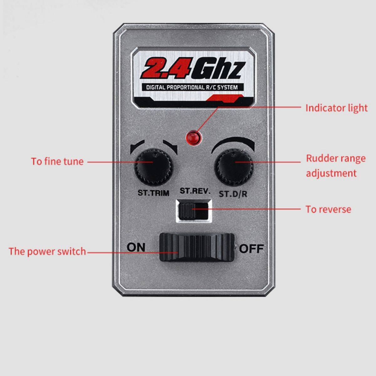 Close-up of the 2.4 GHz digital proportional RC system for the 16303 Electric High Speed 4WD RC Drift Car, ensuring precise and responsive control.