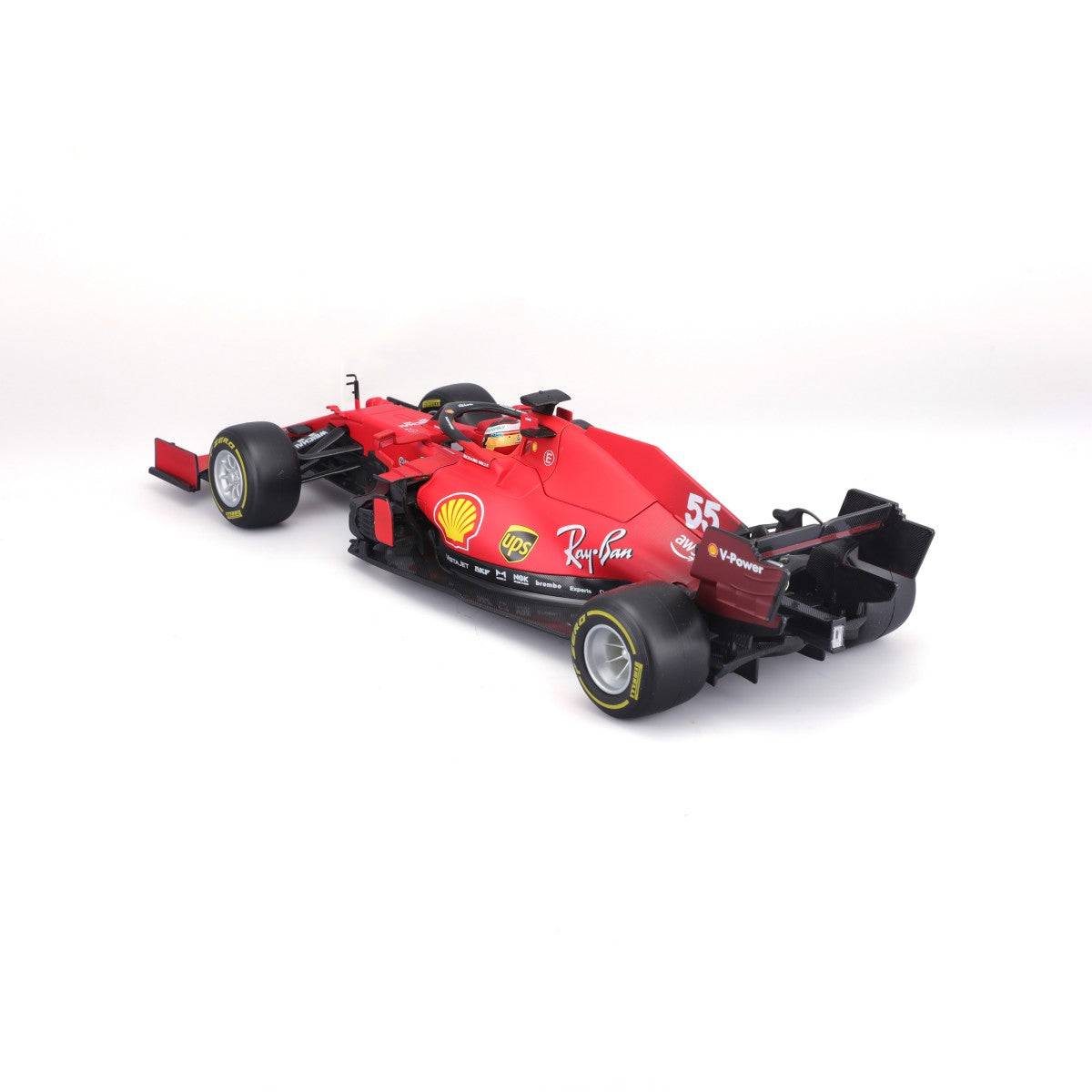 Rear three-quarter view of the Bburago 1:18 Ferrari F1 Car Model 2021 SF21, showcasing the diffuser and aerodynamic elements.