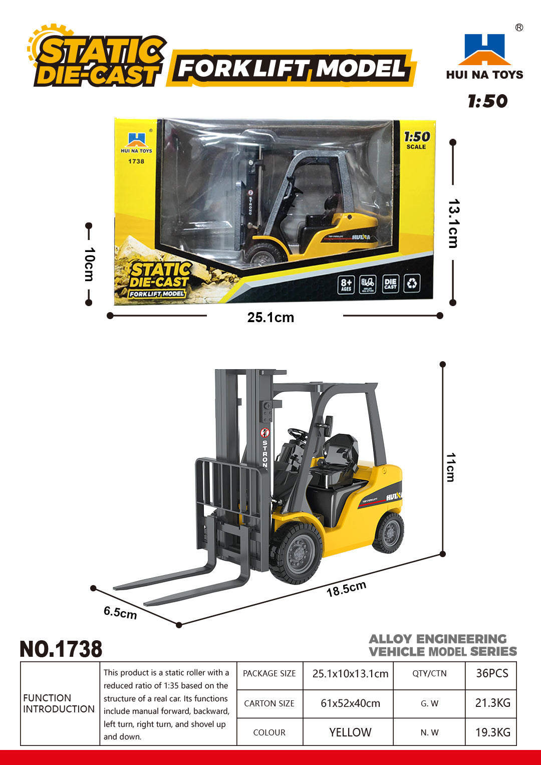 Huina Toy Cars & Trucks(Random Color)