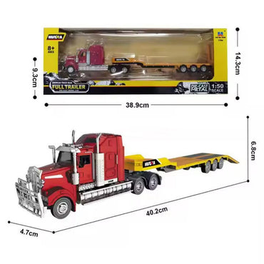 Detailed Huina 1754 1:50 Alloy American Flatbed Truck Static Model with scale dimensions, perfect for display or toy vehicle collections.