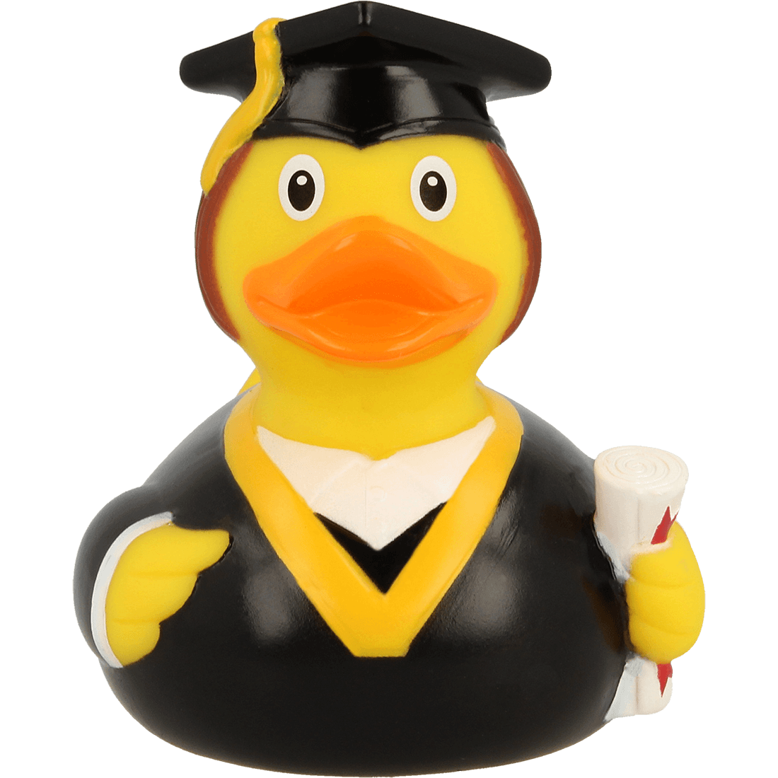 Lilalu Rubber Duck dressed as a graduate with a cap, gown, and diploma. A perfect bath toy from the Lilalu Rubber Ducks Baby Bath Toys Blind Box.