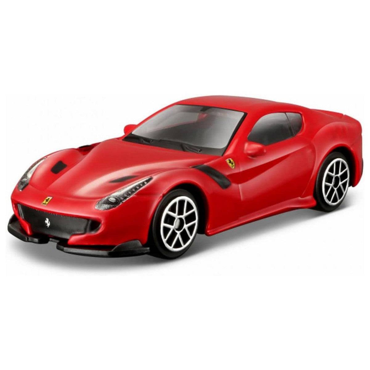 Bburago 1:64 Ferrari alloy model car in red with black accents. A high-quality collectible toy car with realistic details for Ferrari fans and collectors.