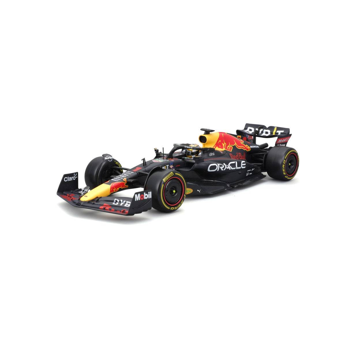 Side view of Bburago 1:24 F1 Car Model Red Bull Racing RB18 #1 Verstappen, displaying sleek bodywork and sponsor decals.