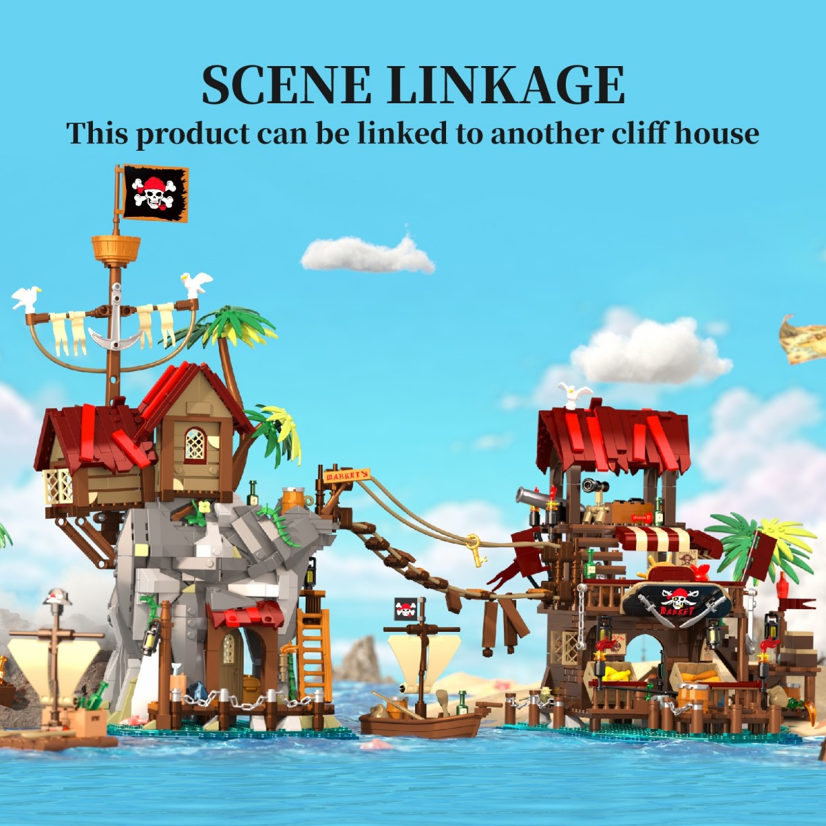 IAMBRICK 31111 Pirate's Bay Market Building Set