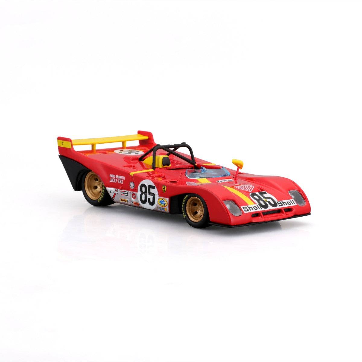 High-quality Bburago 1:43 Ferrari 312 P 1972 alloy model car with glossy red finish, sponsor logos, and realistic detailing for Ferrari fans.