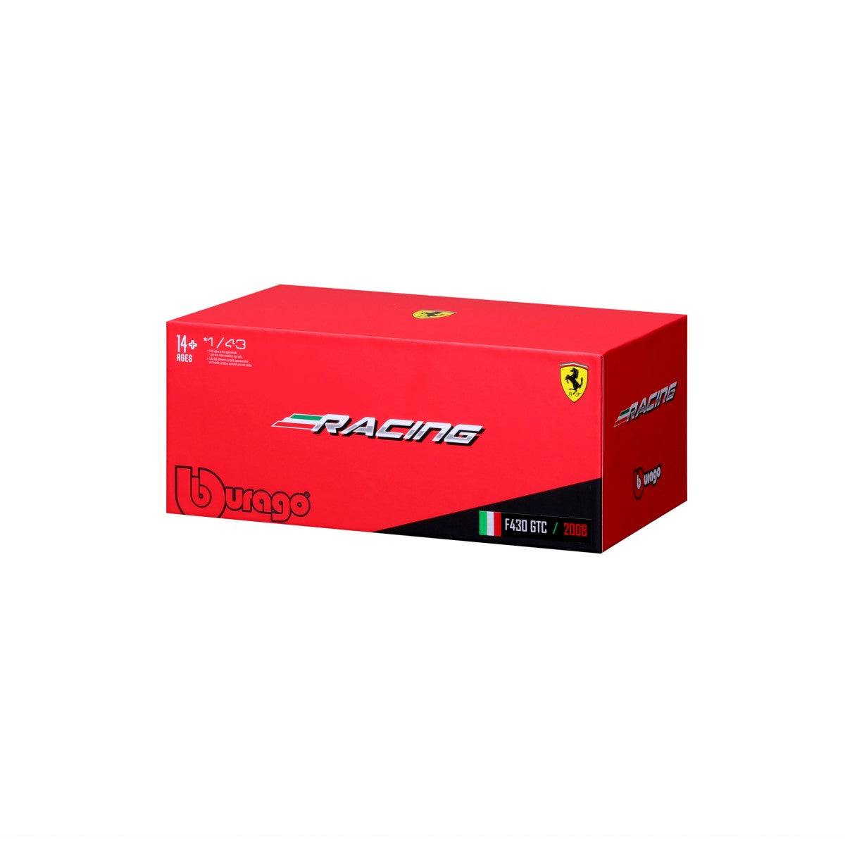 Bburago 1:43 Ferrari 458 Italia GT3 2015 model car packaging, featuring red racing-themed box with Ferrari and Bburago branding.
