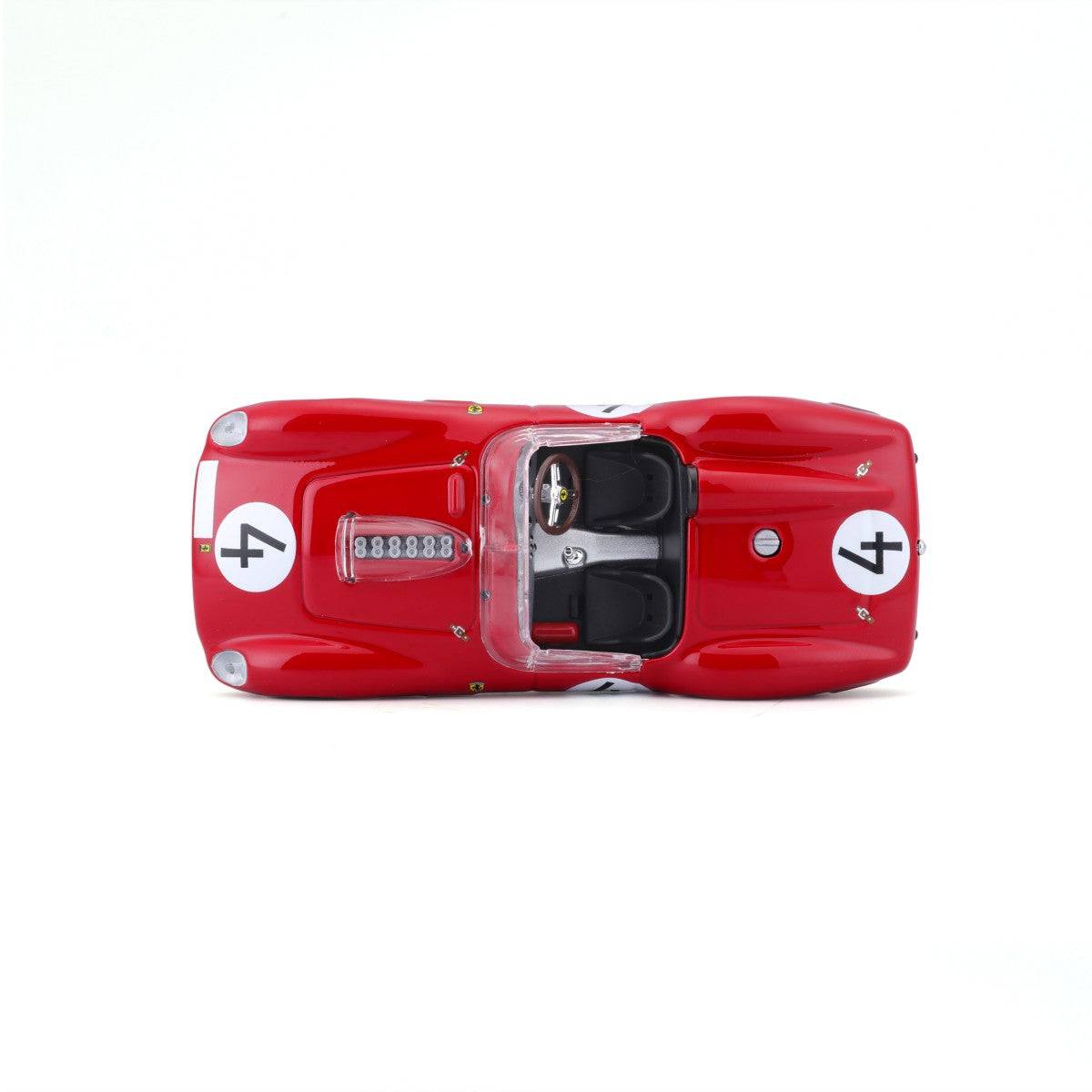 Top-down view of Bburago 1:43 Ferrari 250 Testa Rossa 1959 model car, showcasing cockpit details and engine vent design.