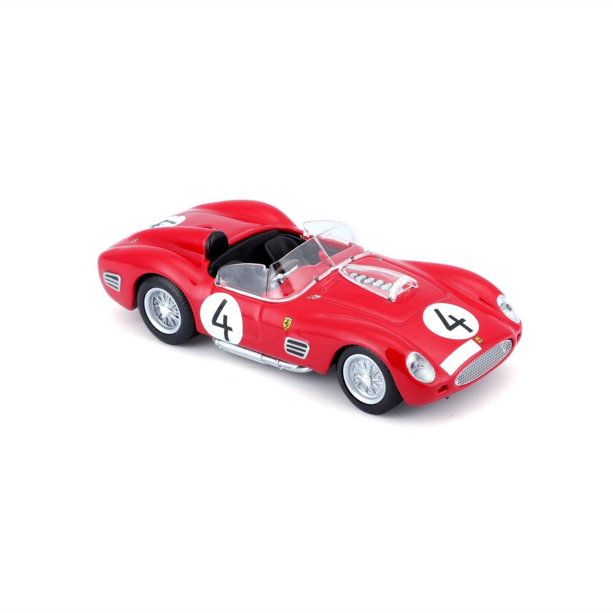 Bburago 1:43 Ferrari 250 Testa Rossa 1959 die-cast model car in red with white racing decals, featuring a sleek and detailed exterior.