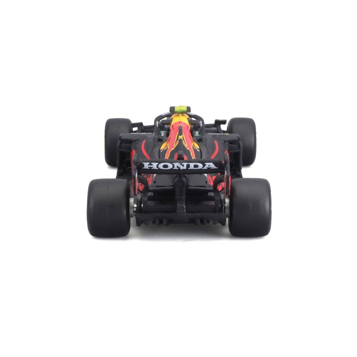 Rear view of the Bburago 1:43 F1 Red Bull Racing RB16B #11 Sergio Perez model, showcasing the Honda-powered engine cover and rear wing.