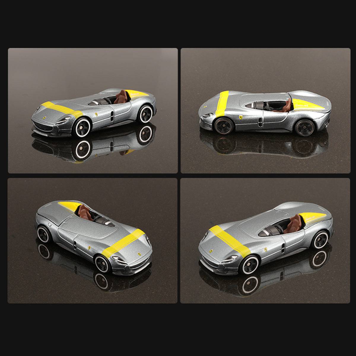 Set of four images displaying the Bburago 1:64 Ferrari Monza SP1 alloy model car from multiple angles. Features detailed craftsmanship and premium finish.