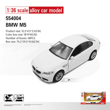 RMZ CiTY 1:36 Alloy Diecast BMW M5 in white, detailed static model with realistic design. Great for toy car enthusiasts and collectors.