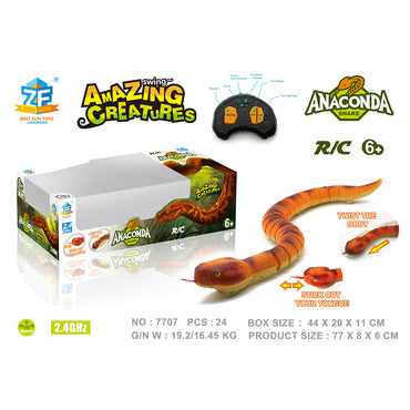 Realistic Remote Control Snake Toy | HugmieToys anaconda version in orange with tongue and body movement, ideal for Halloween pranks and kids' play.