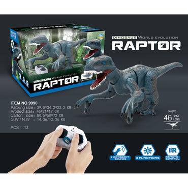 Realistic Remote Control Dinosaur Toy | HugmieToys showcases a blue Raptor with 8 functions and sound effects, perfect for action-packed play.