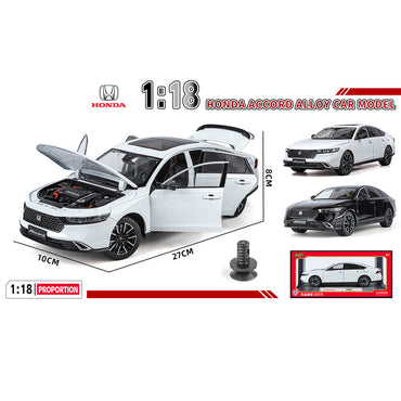 QY Toys 1:18 Alloy Die-Cast Car Model Honda Accord in white with realistic engine detail and movable parts. Packaged in a red display box.