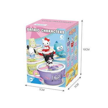Sanrio Blind Box packaging showcasing various collectible teacup designs with Sanrio characters, dimensions 7x7x10 cm.