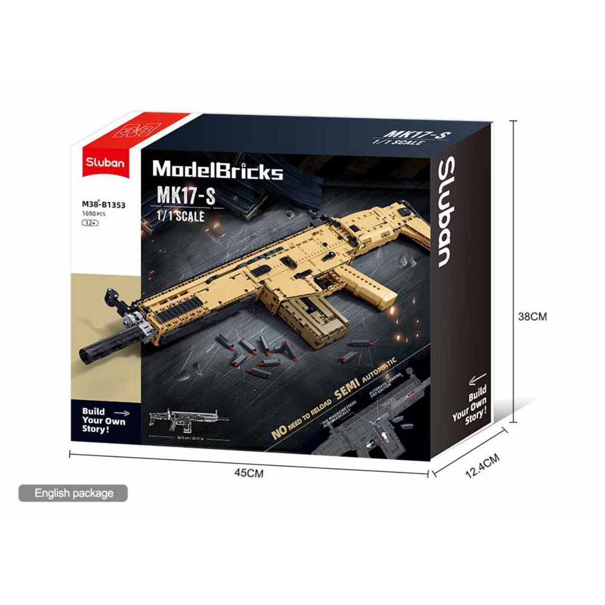 SLUBAN M38-B1353 Model Bricks Gun 1/1 MK17-S 1690Pcs