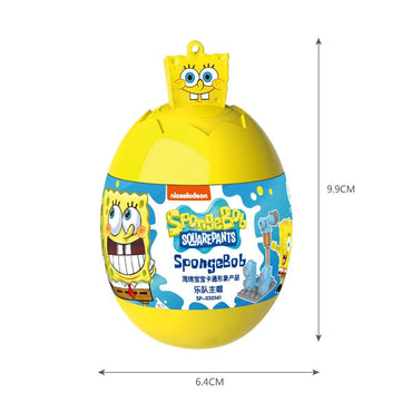 Yellow SpongeBob SquarePants capsule toy packaging with character illustration and dimensions of 9.9 cm height and 6.4 cm width.