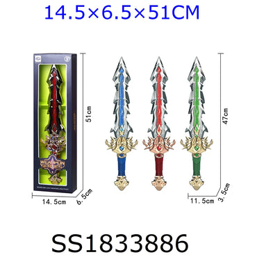 SEA&SUN Toy Swords with Music and Light(Random Color), jagged-edge swords in blue, red, and green, 51cm long, perfect for imaginative play.