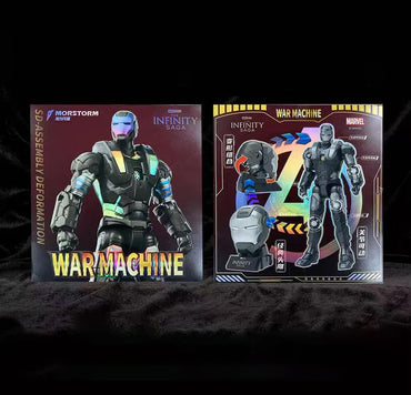 Marvel Transformer Toy Action Figure War Machine packaging showing transformation steps and detailed design from the Infinity Saga series.