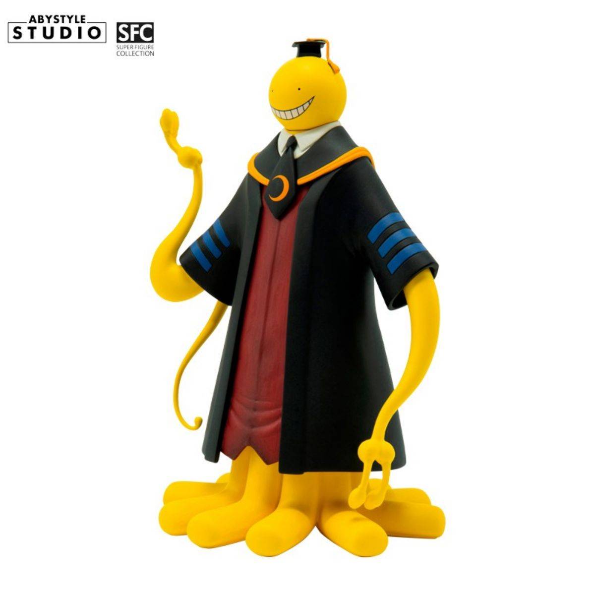 Side angle of the ABYstyle Studio Koro Sensei figure, highlighting his expressive pose and intricate detailing on his academic attire.