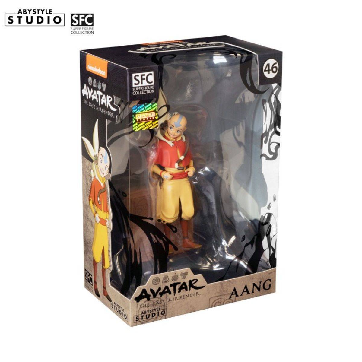 Packaged ABYstyle Studio Avatar The Last Airbender Aang SFC Figure in a collector’s box with Avatar-themed artwork and branding.