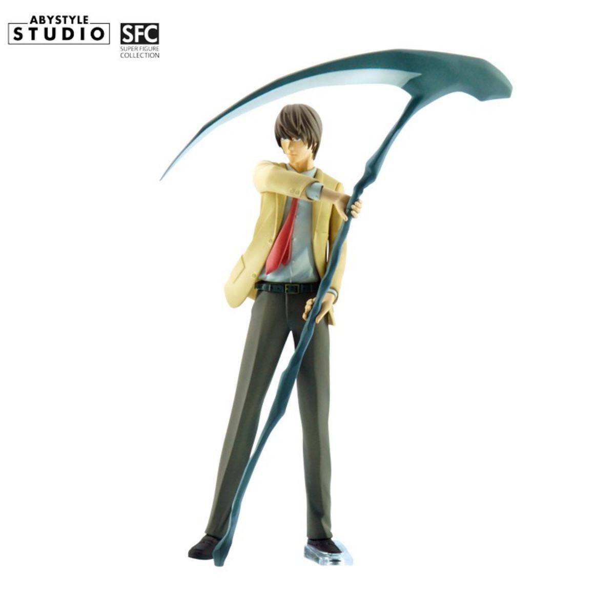 Official ABYstyle Studio Death Note Light SFC Figure, 18cm PVC collectible featuring Light Yagami in a dynamic pose with a scythe.
