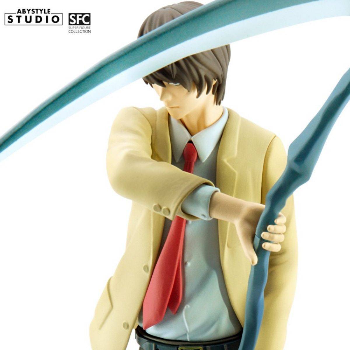 Close-up of Light Yagami’s face on the ABYstyle Studio Death Note SFC Figure, highlighting the intense expression and fine craftsmanship.