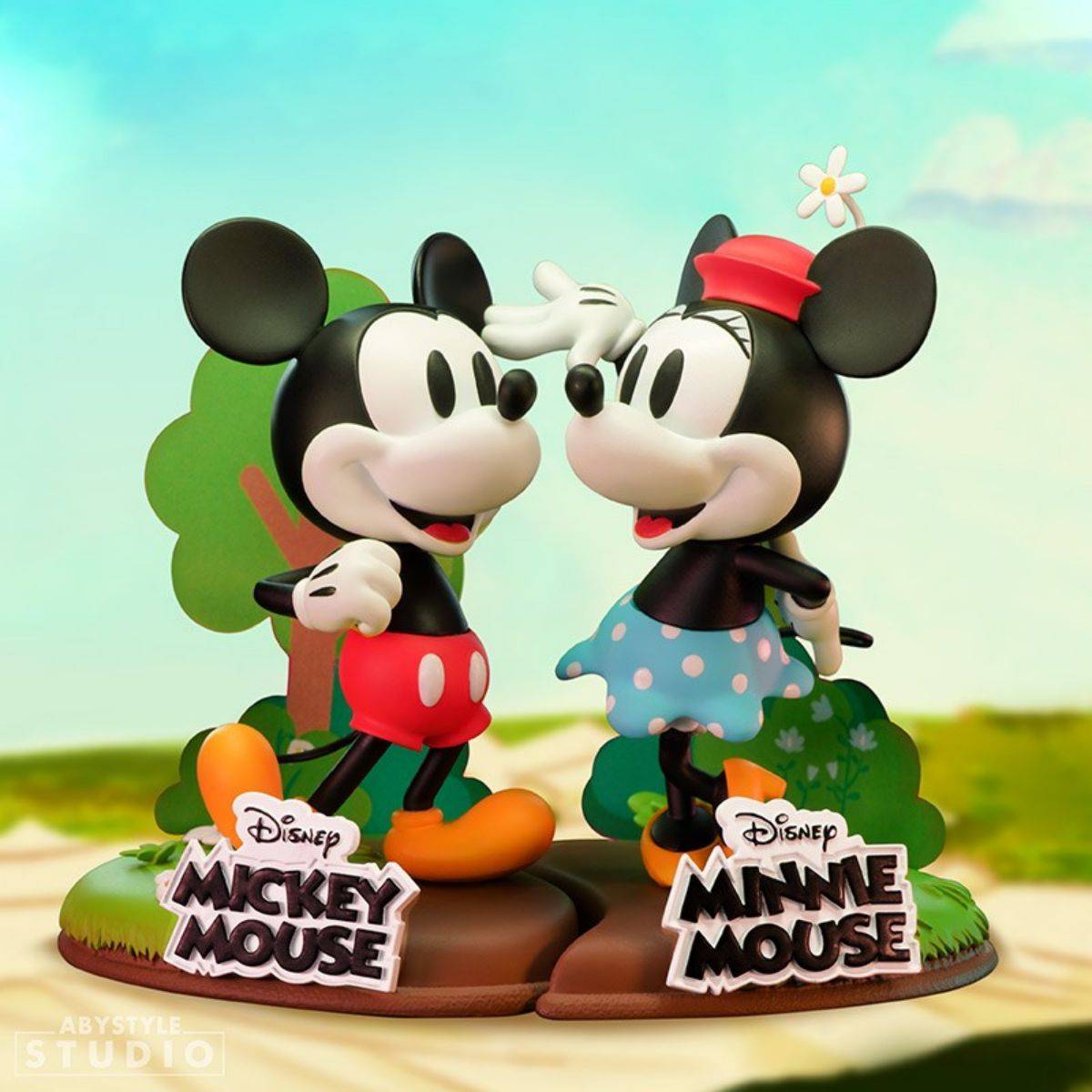 ABYstyle Studio Mickey and Minnie Mouse figures displayed together, creating a charming Disney collectible scene.