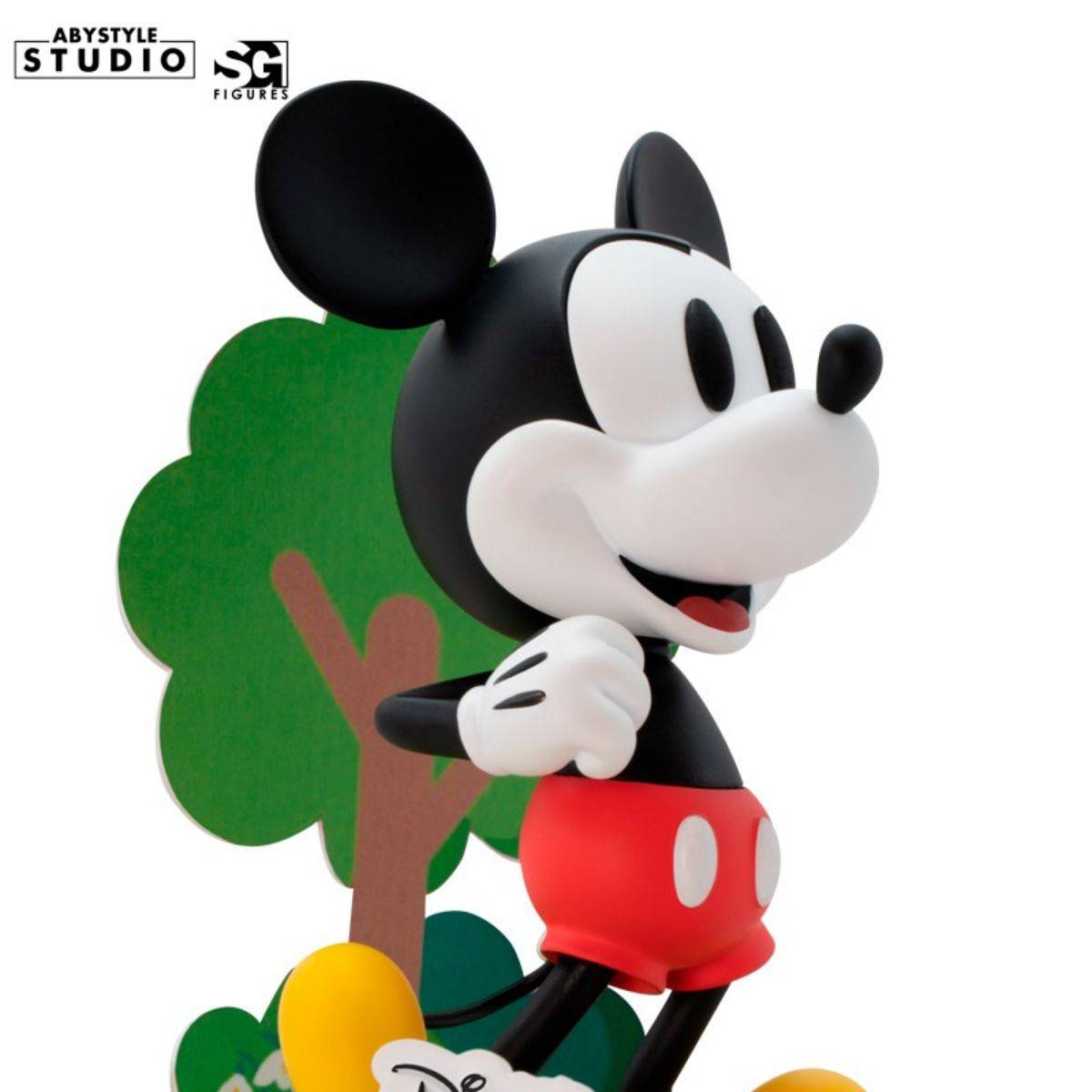 Detailed side angle of ABYstyle Studio Mickey Mouse figure, emphasizing the classic Disney design and scenic base.