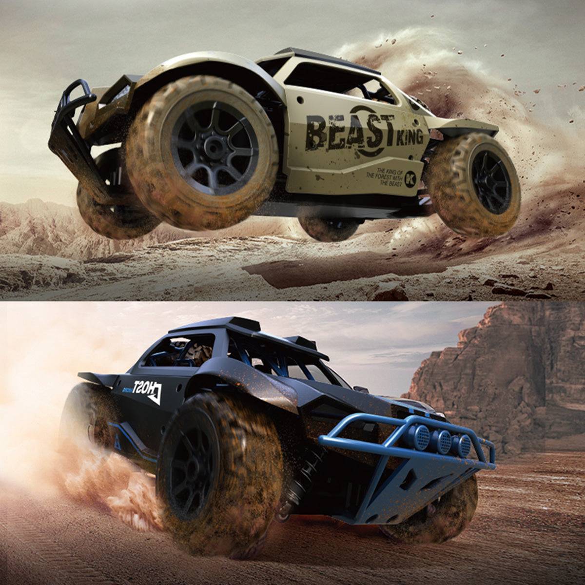 DK1803 4WD Off Road Remote Control Car in action, kicking up dust with high-speed performance and rugged off-road capabilities.