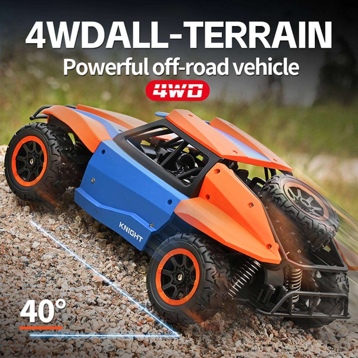 DK1803 4WD Off Road Remote Control Car with a 40° climbing capability, designed for all-terrain adventures with durable construction.