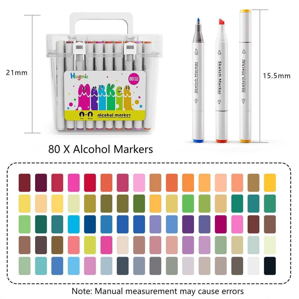 HugmieToys 80-piece Double Tipped Permanent Marker Pens set with a wide range of vibrant colors. Includes a sturdy storage case for easy organization.
