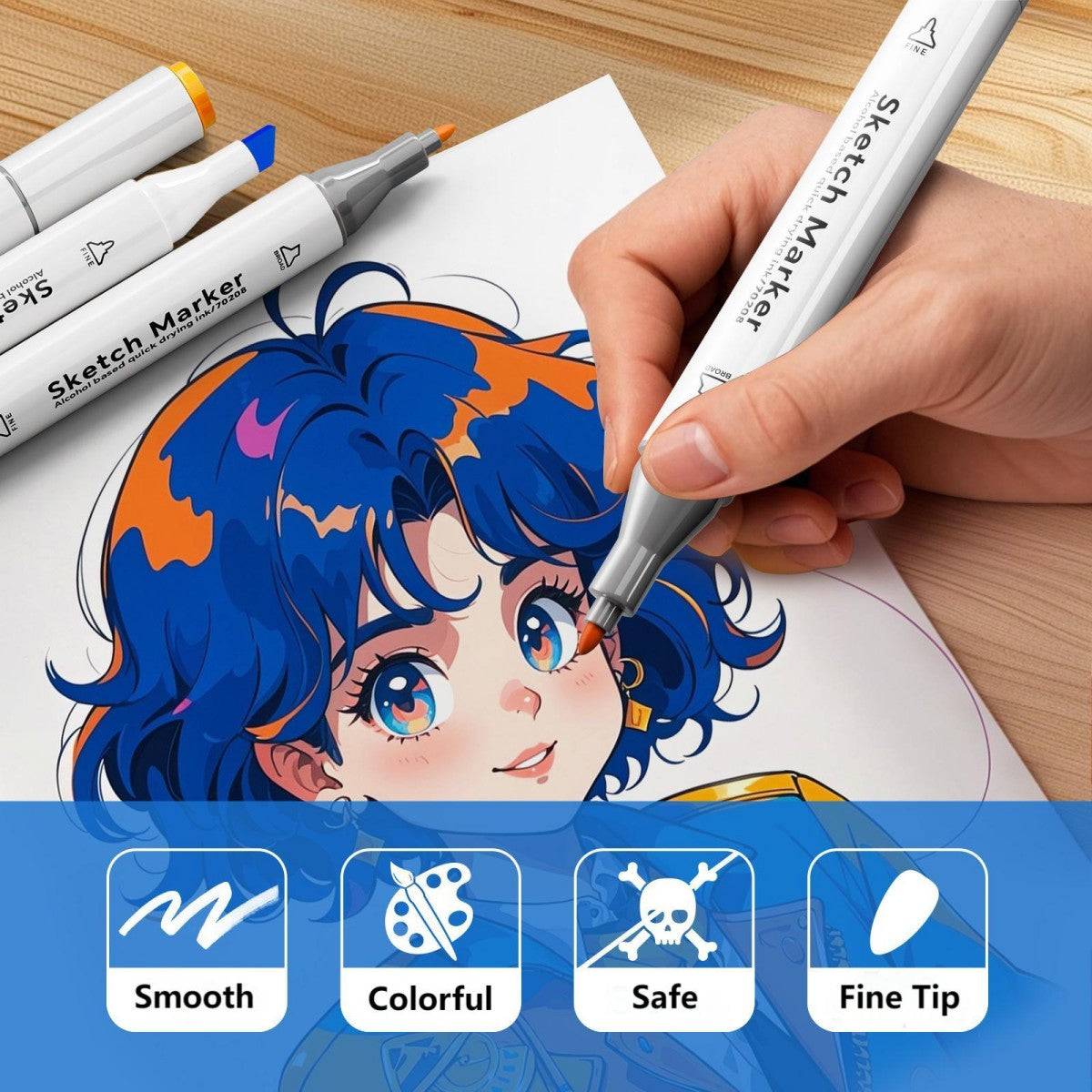 HugmieToys Double Tipped Permanent Marker Pens in action, creating smooth, colorful, and safe artwork. Ideal for professional and hobby artists.