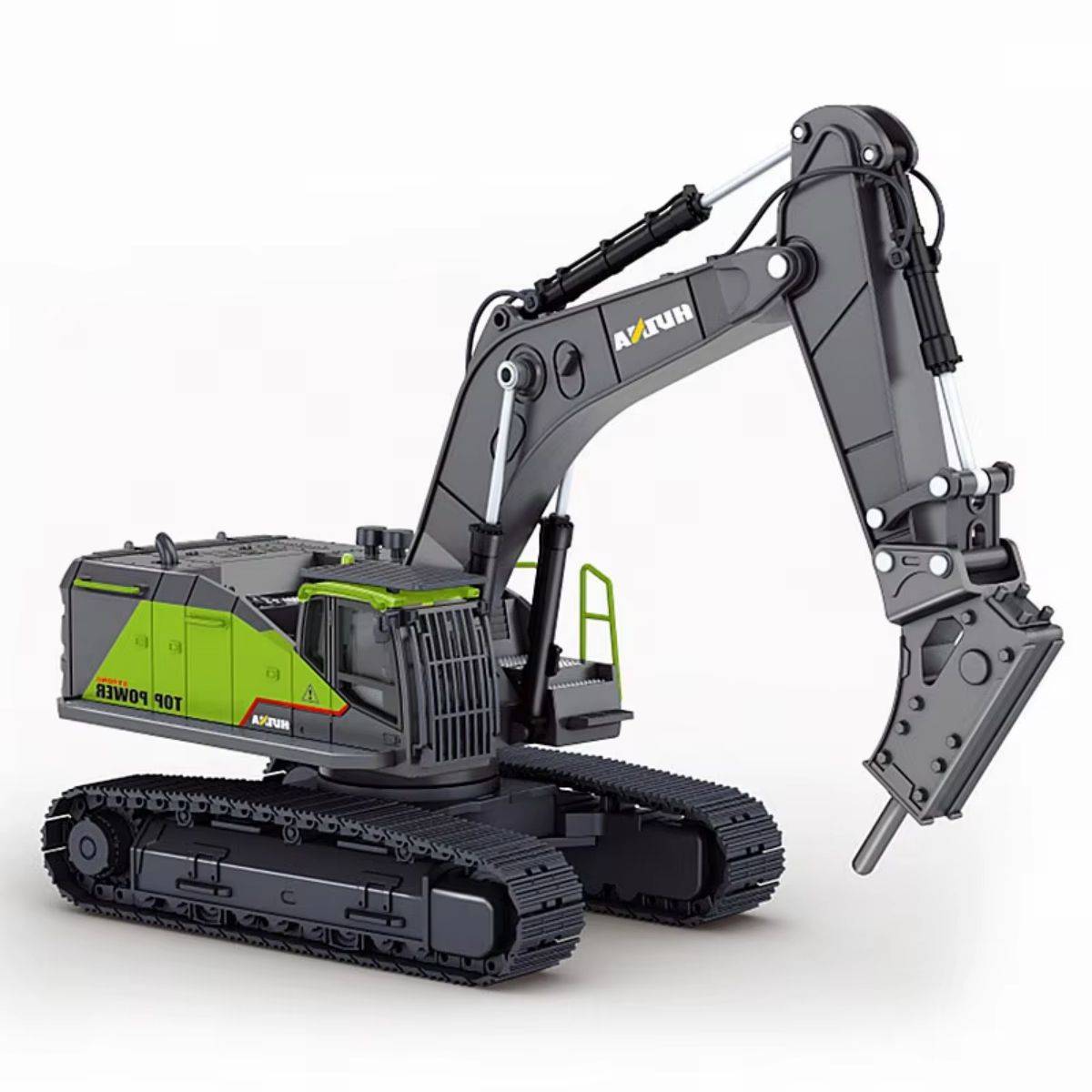 Huina 1723 1:50 Alloy Drill Excavator Static Model with a lifelike design, durable alloy build, and intricate details. Great for display and educational play.