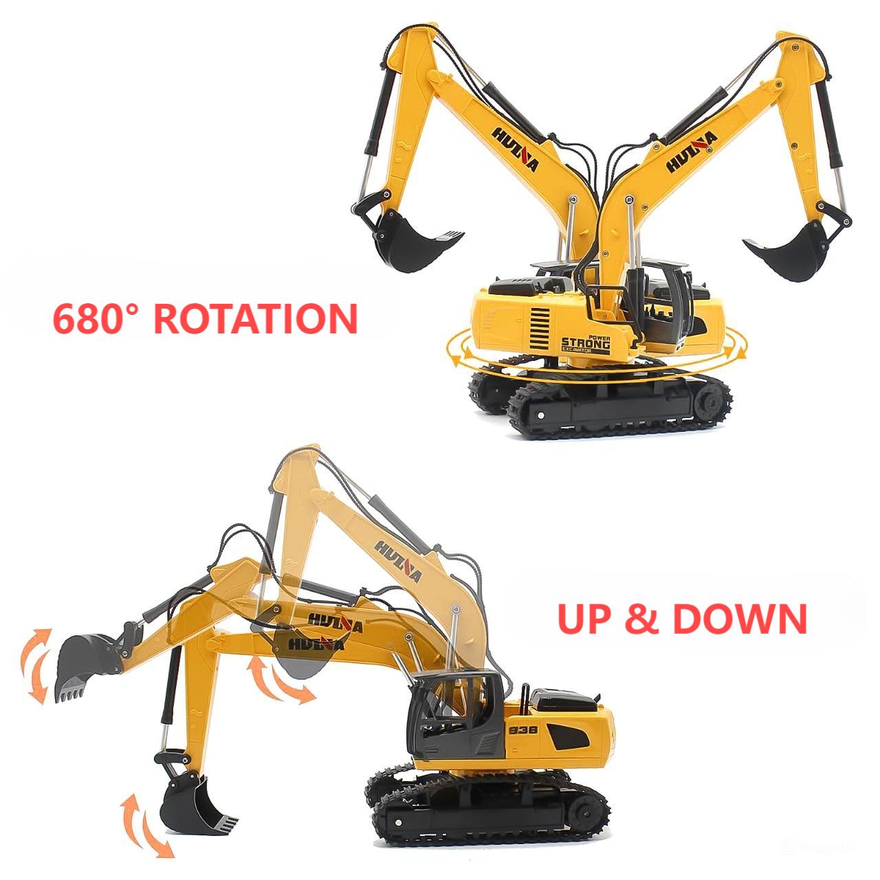 Huina 1729 1:50 Alloy Diecast Flatbed Truck with Excavator - HugmieToys