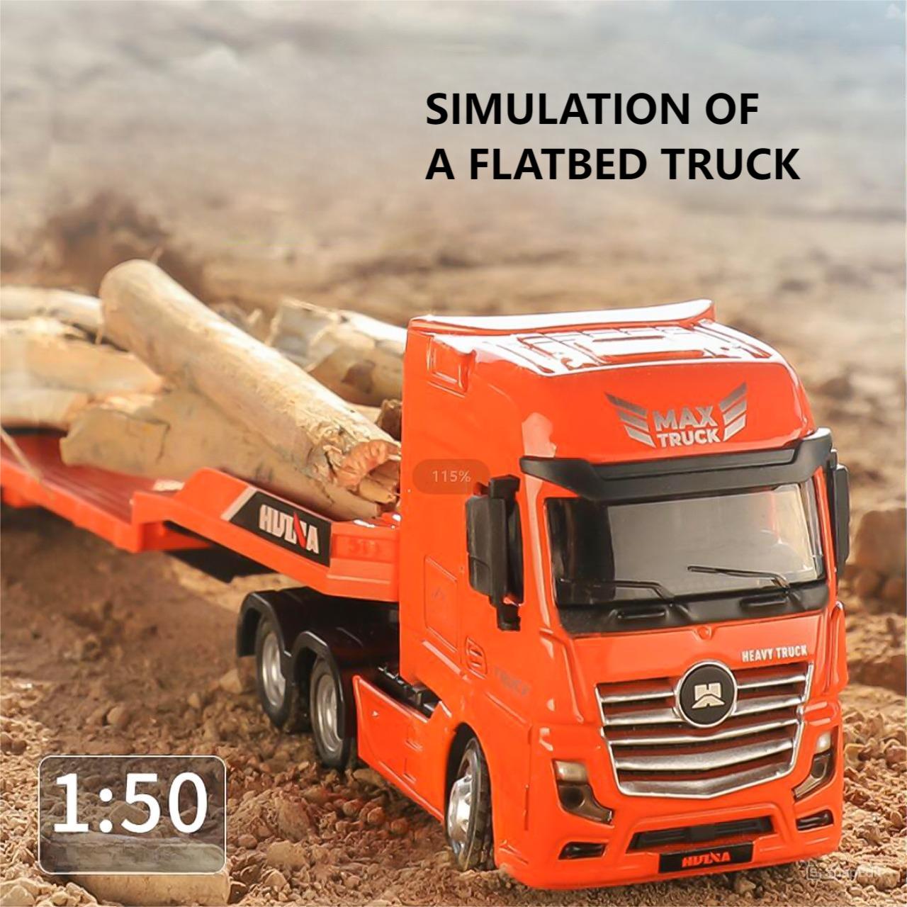Huina 1729 1:50 Alloy Diecast Flatbed Truck with Excavator - HugmieToys