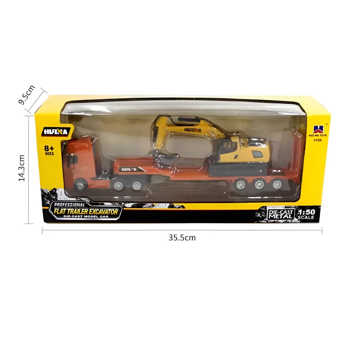 Huina 1729 1:50 Alloy Diecast Flatbed Truck with Excavator - HugmieToys