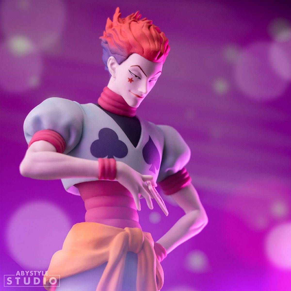 ABYstyle Studio Hunter x Hunter Hisoka SFC Figure 20cm in a close-up shot, capturing his intense gaze and signature hand gesture.