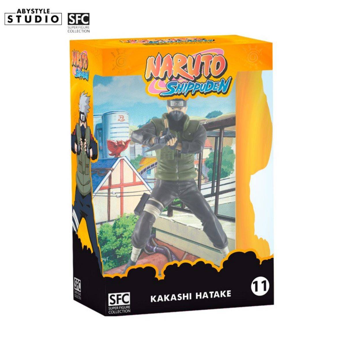 ABYstyle Studio Naruto Shippuden Kakashi SFC Figure 16.5cm in its original packaging featuring vibrant Naruto Shippuden-themed artwork.