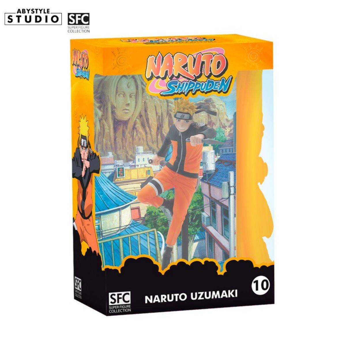ABYstyle Studio Naruto Shippuden Naruto SFC Figure 17cm in its original packaging, featuring vibrant anime artwork and window display.