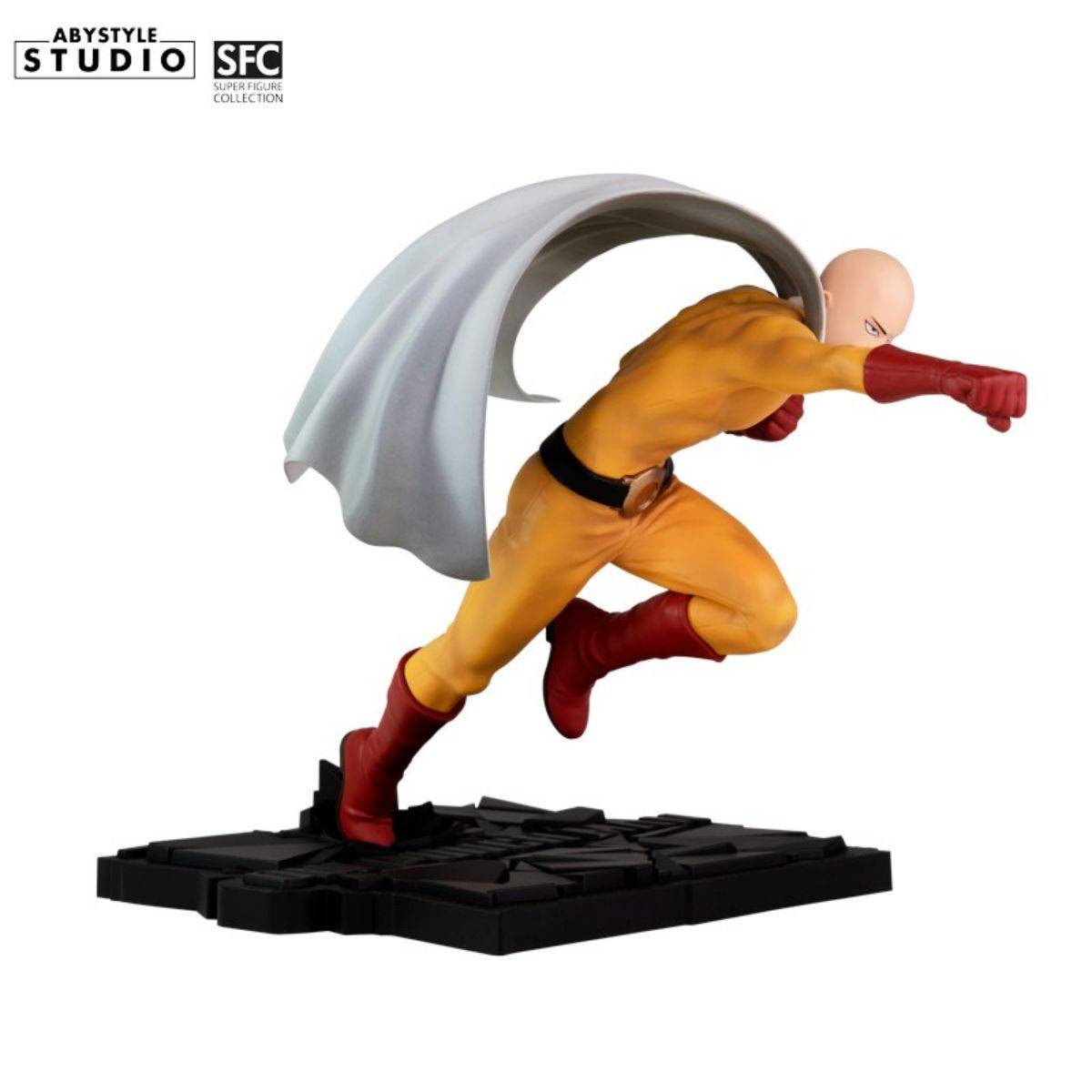 Saitama SFC Figure by ABYstyle Studio in a running pose, with his cape flowing and detailed sculpt capturing his heroic presence.