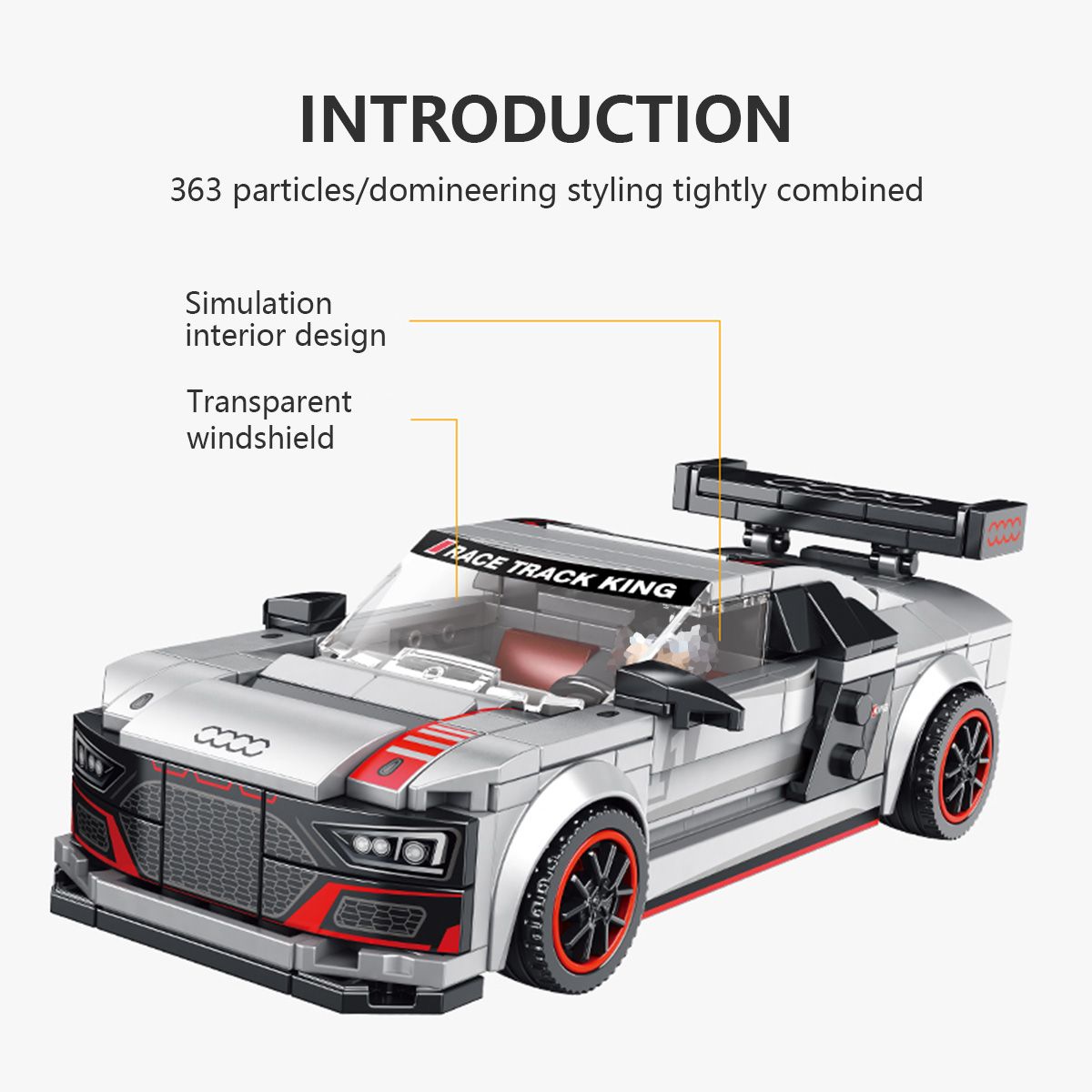 Panlos Brick Racing R8 with transparent windshield and interior details. A fun and challenging building set for kids and collectors.