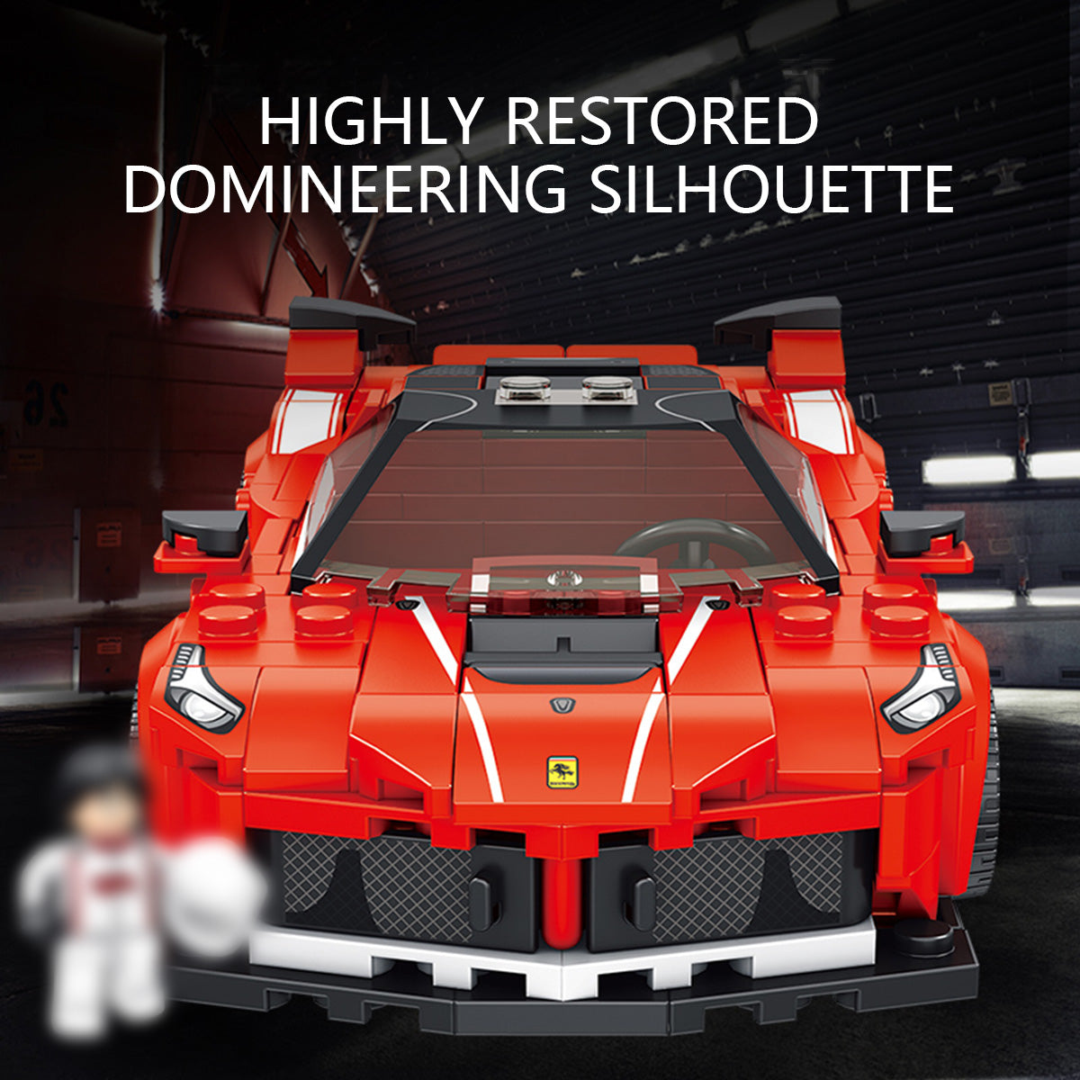 Front view of Panlos Brick Racing FXX with a domineering silhouette. Features realistic headlights, grille, and aerodynamic design.
